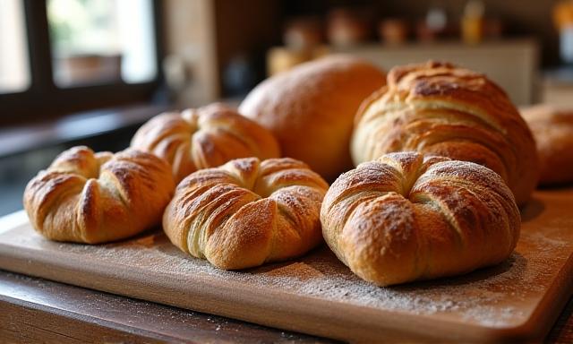 Artisan bread and pastries on display