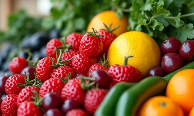 Vibrant array of fresh fruits and vegetables