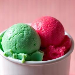 Two scoops of vibrant Hackney Gelato in a cup